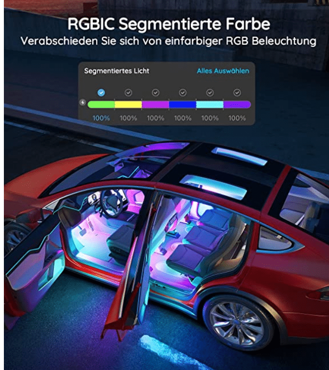 Auto Kfz RGB LED Ambientebeleuchtung Innenraumbeleuchtung mit App