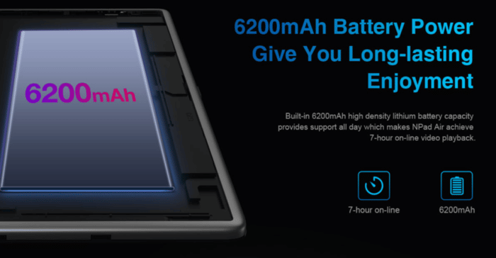 N-one NPad Air Tablet Battery + Battery Life